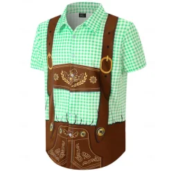 Oktoberfest Lederhosen Print Hawaii Shirts Aloha Shirt Graphic For Men's Adults' Carnival Oktoberfest Beer 3D Print Vacation Party