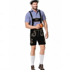 Oktoberfest Lederhosen Shirt Bavarian Bavarian German Wiesn Men's Traditional Style Cloth Blouse Shorts Hat
