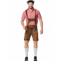 Oktoberfest Lederhosen Shirt Bavarian Bavarian German Wiesn Men's Traditional Style Cloth Blouse Shorts Hat