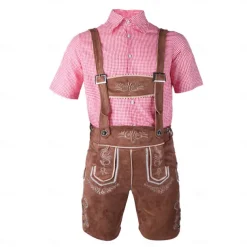 Oktoberfest Lederhosen Shirt Bavarian Bavarian German Wiesn Men's Traditional Style Cloth Blouse Shorts Hat