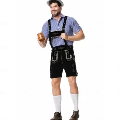 Oktoberfest Lederhosen Shirt Bavarian Bavarian German Wiesn Men's Traditional Style Cloth Blouse Shorts Hat