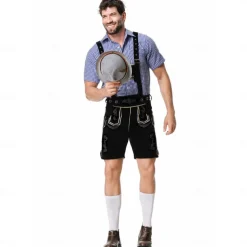 Oktoberfest Lederhosen Shirt Bavarian Bavarian German Wiesn Men's Traditional Style Cloth Blouse Shorts Hat