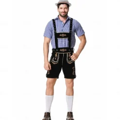Oktoberfest Lederhosen Shirt Bavarian Bavarian German Wiesn Men's Traditional Style Cloth Blouse Shorts Hat