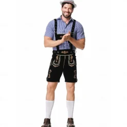 Oktoberfest Lederhosen Shirt Bavarian Bavarian German Wiesn Men's Traditional Style Cloth Blouse Shorts Hat