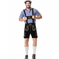 Oktoberfest Lederhosen Shirt Bavarian Bavarian German Wiesn Men's Traditional Style Cloth Blouse Shorts Hat