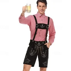 Oktoberfest Lederhosen Shirt Bavarian Bavarian German Wiesn Men's Traditional Style Cloth Blouse Shorts