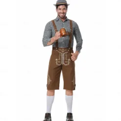 Oktoberfest Lederhosen Shirt Bavarian Bavarian German Wiesn Men's Traditional Style Cloth Blouse Shorts Hat