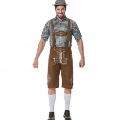 Oktoberfest Lederhosen Shirt Bavarian Bavarian German Wiesn Men's Traditional Style Cloth Blouse Shorts Hat