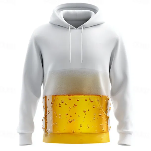 Oktoberfest Men's 3D Print Beer Hoodies Sweatshirt Cool Party Long Sleeve Crew Neck Club Streetwear Light Yellow White Drawstring Graphic Fall Winter Designer