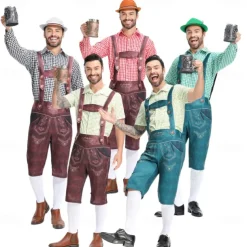 Oktoberfest Outfits Lederhosen Shirt Bavarian German Munich Wiesn Men's Traditional Style Cloth Shirt Shorts