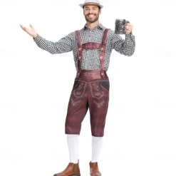 Oktoberfest Outfits Lederhosen Shirt Bavarian German Munich Wiesn Men's Traditional Style Cloth Shirt Shorts