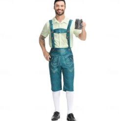 Oktoberfest Outfits Lederhosen Shirt Bavarian German Munich Wiesn Men's Traditional Style Cloth Shirt Shorts