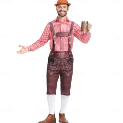 Oktoberfest Outfits Lederhosen Shirt Bavarian German Munich Wiesn Men's Traditional Style Cloth Shirt Shorts