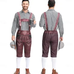 Oktoberfest Outfits Lederhosen Shirt Bavarian German Munich Wiesn Men's Traditional Style Cloth Shirt Shorts