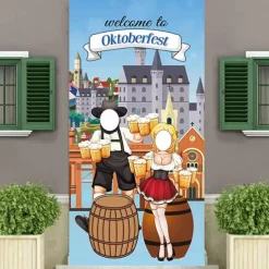 Oktoberfest Party Decorations Oktoberfest Photo Door Banner Backdrop Props Large Fabric Photo Door Banner for Oktoberfest Party Decorations Funny Oktoberfest Game Supplies 5.90 x 2.95 ft