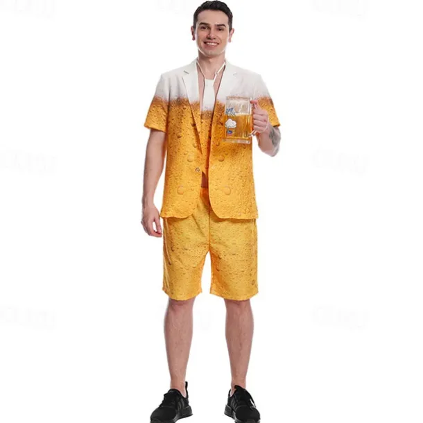 Oktoberfest Suits & Blazers Short Sleeve Shirt Oktoberfest / Beer German Munich Wiesn Men's Traditional Style Cloth Top Shorts