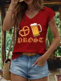 Oktoberfest Women's Camisole Tank Top Graphic Letter Vintage Stylish Classic Sleeveless Short Sleeve V Neck Regular Tops Daily Vacation Wear Print Black White Red Blue Purple Summer Spring