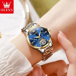 OLEVS 6608 Automatic Mechanical Watch For Women Deep Waterproof Luminous Moon Phase Hand Clock Original Luxury Women's Watches
