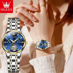 OLEVS 6608 Automatic Mechanical Watch For Women Deep Waterproof Luminous Moon Phase Hand Clock Original Luxury Women's Watches