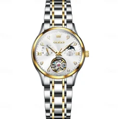 OLEVS 6608 Automatic Mechanical Watch For Women Deep Waterproof Luminous Moon Phase Hand Clock Original Luxury Women's Watches