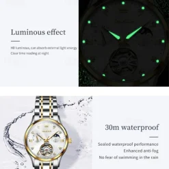OLEVS 6608 Automatic Mechanical Watch For Women Deep Waterproof Luminous Moon Phase Hand Clock Original Luxury Women's Watches