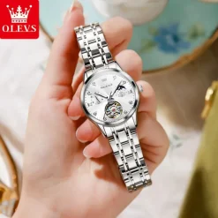 OLEVS 6608 Automatic Mechanical Watch For Women Deep Waterproof Luminous Moon Phase Hand Clock Original Luxury Women's Watches