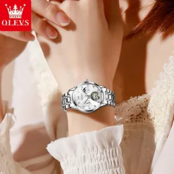 OLEVS 6608 Automatic Mechanical Watch For Women Deep Waterproof Luminous Moon Phase Hand Clock Original Luxury Women's Watches
