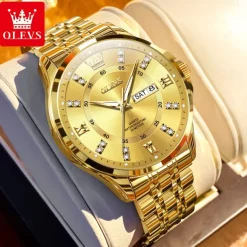 OLEVS 3620 Men Watch Stainless Steel Business Dual Calendar Waterproof Quartz Watch Luxury Brand Diamond Men Watch