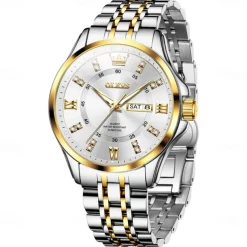 OLEVS 3620 Men Watch Stainless Steel Business Dual Calendar Waterproof Quartz Watch Luxury Brand Diamond Men Watch