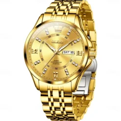 OLEVS 3620 Men Watch Stainless Steel Business Dual Calendar Waterproof Quartz Watch Luxury Brand Diamond Men Watch