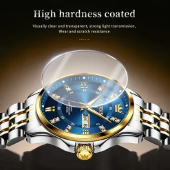 OLEVS 3620 Men Watch Stainless Steel Business Dual Calendar Waterproof Quartz Watch Luxury Brand Diamond Men Watch