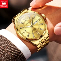 OLEVS 3620 Men Watch Stainless Steel Business Dual Calendar Waterproof Quartz Watch Luxury Brand Diamond Men Watch