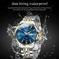 OLEVS 3620 Men Watch Stainless Steel Business Dual Calendar Waterproof Quartz Watch Luxury Brand Diamond Men Watch