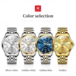 OLEVS 3620 Men Watch Stainless Steel Business Dual Calendar Waterproof Quartz Watch Luxury Brand Diamond Men Watch