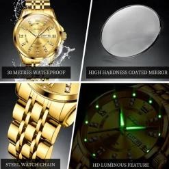 OLEVS 3620 Men Watch Stainless Steel Business Dual Calendar Waterproof Quartz Watch Luxury Brand Diamond Men Watch