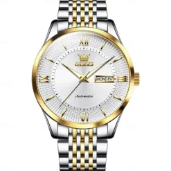 OLEVS 6657 Men's Luxury Brand Automatic Watch Business Calendar 50m Waterproof Mechanical Watch Gold Sapphire Mirror Men's Watch