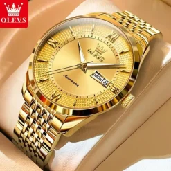 OLEVS 6657 Men's Luxury Brand Automatic Watch Business Calendar 50m Waterproof Mechanical Watch Gold Sapphire Mirror Men's Watch