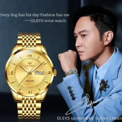 OLEVS 6657 Men's Luxury Brand Automatic Watch Business Calendar 50m Waterproof Mechanical Watch Gold Sapphire Mirror Men's Watch