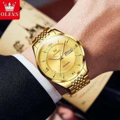 OLEVS 6657 Men's Luxury Brand Automatic Watch Business Calendar 50m Waterproof Mechanical Watch Gold Sapphire Mirror Men's Watch