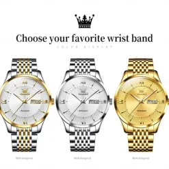 OLEVS 6657 Men's Luxury Brand Automatic Watch Business Calendar 50m Waterproof Mechanical Watch Gold Sapphire Mirror Men's Watch