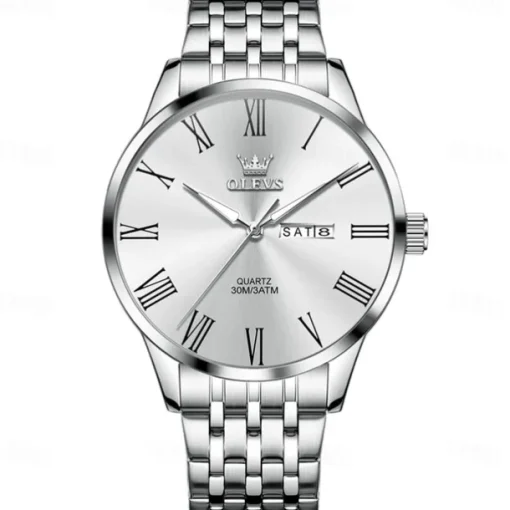 OLEVS 3633 New Men's Watch Fashion Simple Roman Numbers Scale Stainless Steel Quartz Watch for Men Auto Date Business Wristwatch