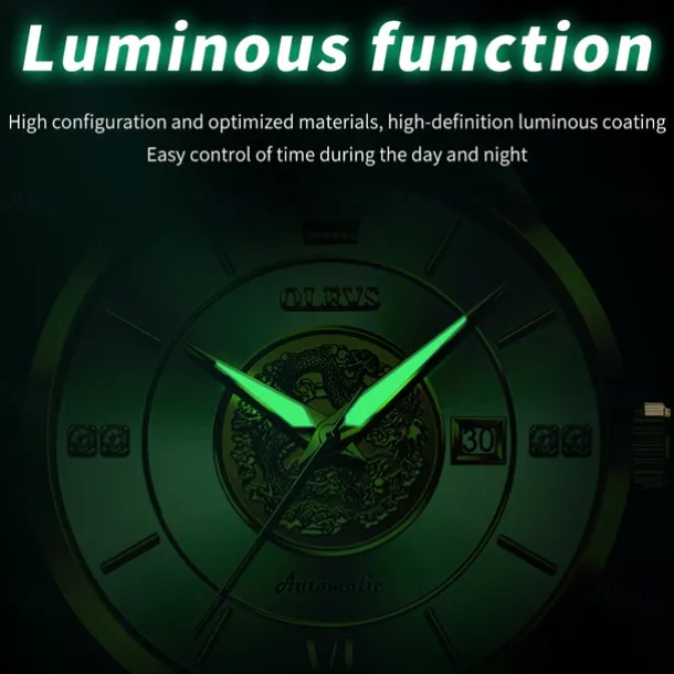 OLEVS Luxury Brand Automatic Men's Watches Golden Dragon Stainless steel Wristwatch Classics Waterproof Mechanical Watch 6693