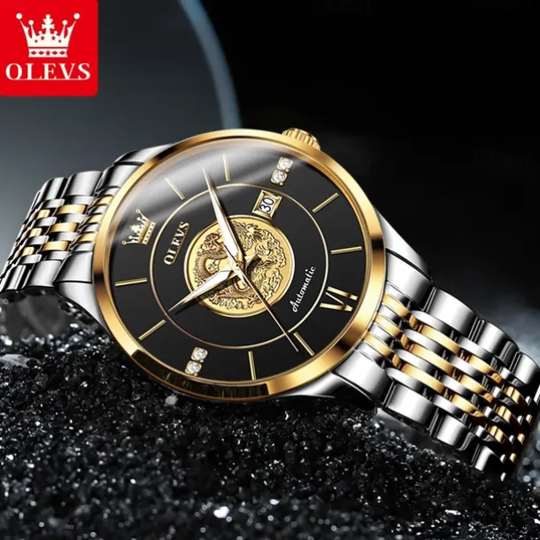 OLEVS Luxury Brand Automatic Men's Watches Golden Dragon Stainless steel Wristwatch Classics Waterproof Mechanical Watch 6693