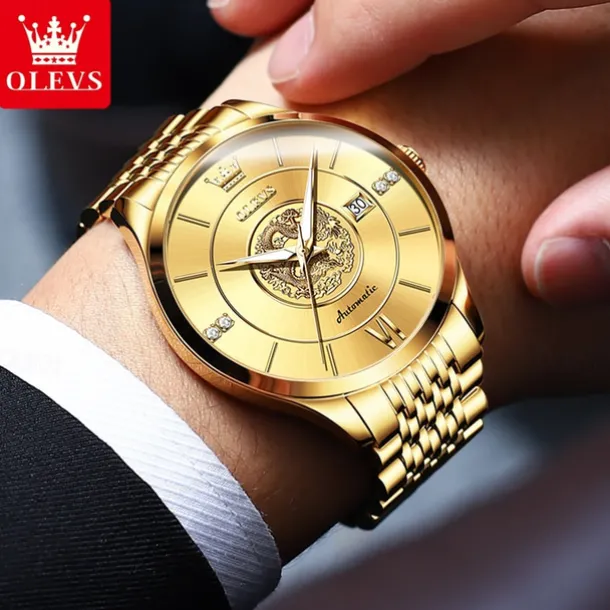 OLEVS Luxury Brand Automatic Men's Watches Golden Dragon Stainless steel Wristwatch Classics Waterproof Mechanical Watch 6693