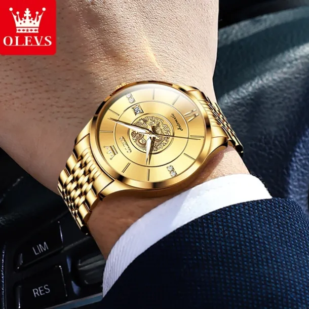 OLEVS Luxury Brand Automatic Men's Watches Golden Dragon Stainless steel Wristwatch Classics Waterproof Mechanical Watch 6693