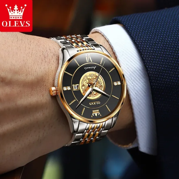 OLEVS Luxury Brand Automatic Men's Watches Golden Dragon Stainless steel Wristwatch Classics Waterproof Mechanical Watch 6693