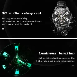 OLEVS Men Mechanical Watch Creative Outdoor Sports Fashion Hollow Skeleton Automatic Self-winding Luminous Waterproof Leather Watch