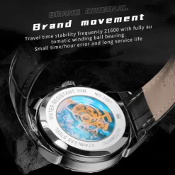 OLEVS Men Mechanical Watch Creative Outdoor Sports Fashion Hollow Skeleton Automatic Self-winding Luminous Waterproof Leather Watch