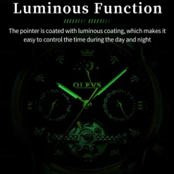 OLEVS Men Mechanical Watch Creative Outdoor Fashion Casual Automatic Self-winding Moon phase Luminous Calendar Steel Watch