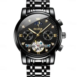 OLEVS Men Mechanical Watch Creative Outdoor Fashion Casual Automatic Self-winding Moon phase Luminous Calendar Steel Watch